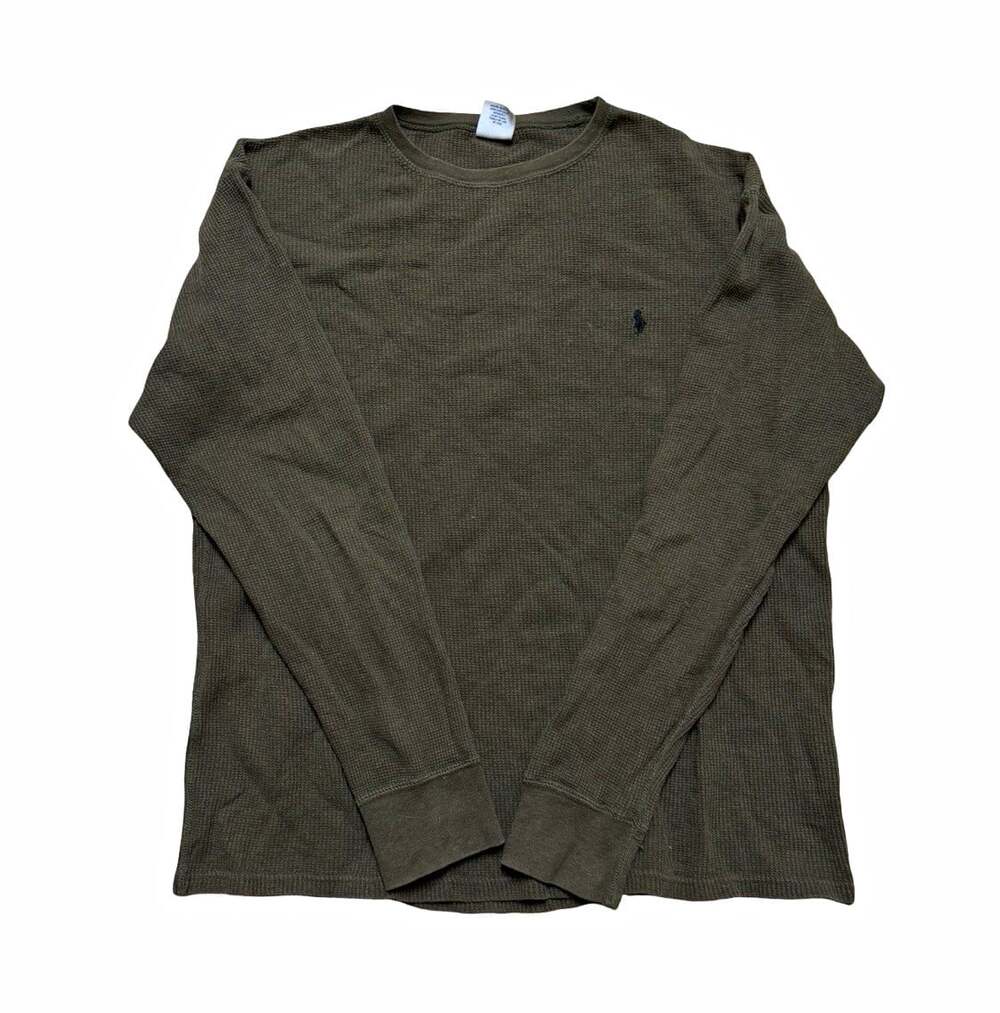 Polo Ralph Lauren Men’s Large Olive Green Waffle Knit Thermal Long Sleeve Shirt